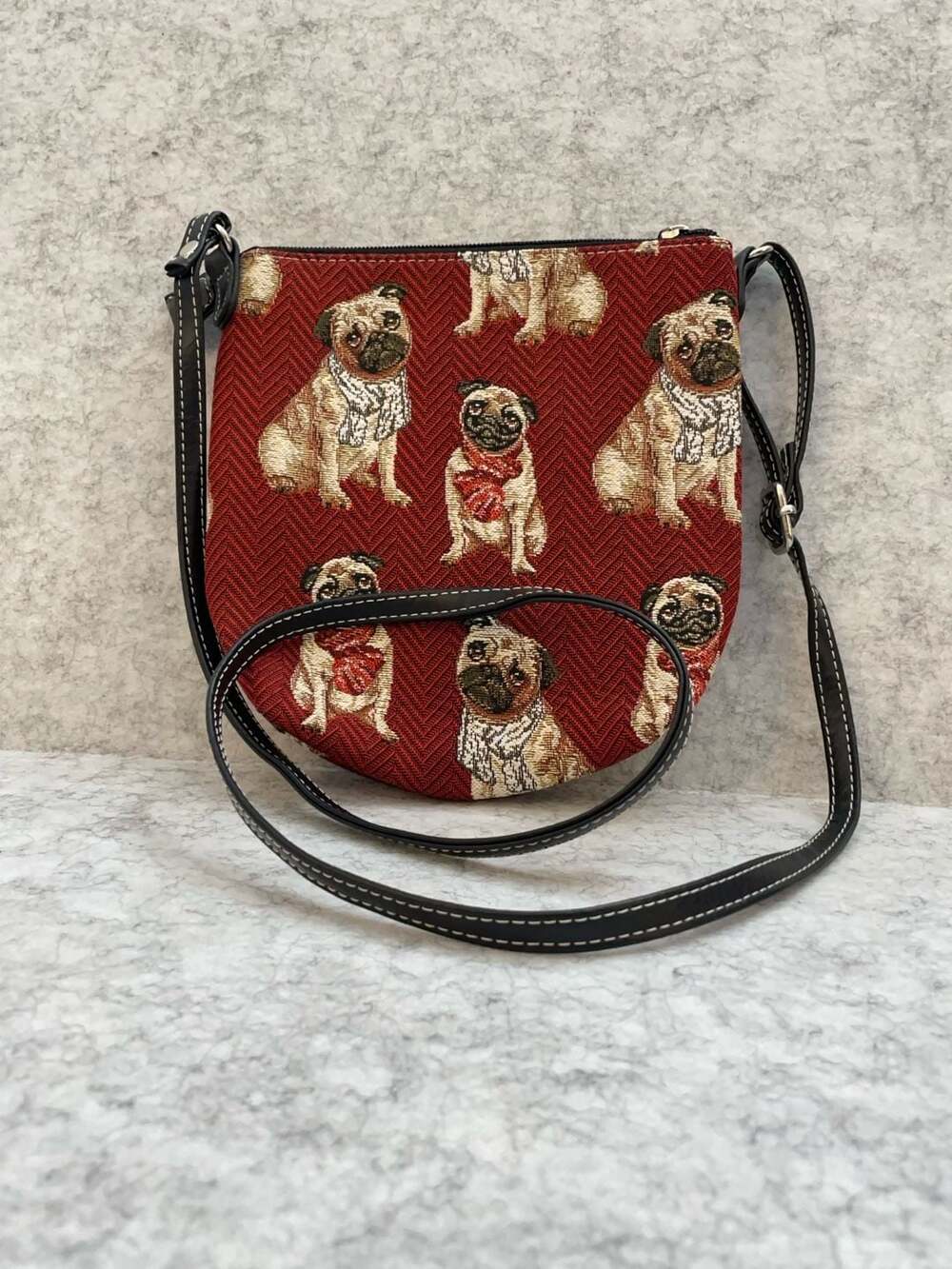 Signare Tapestry Pug Red Small Sling Crossbody Bag